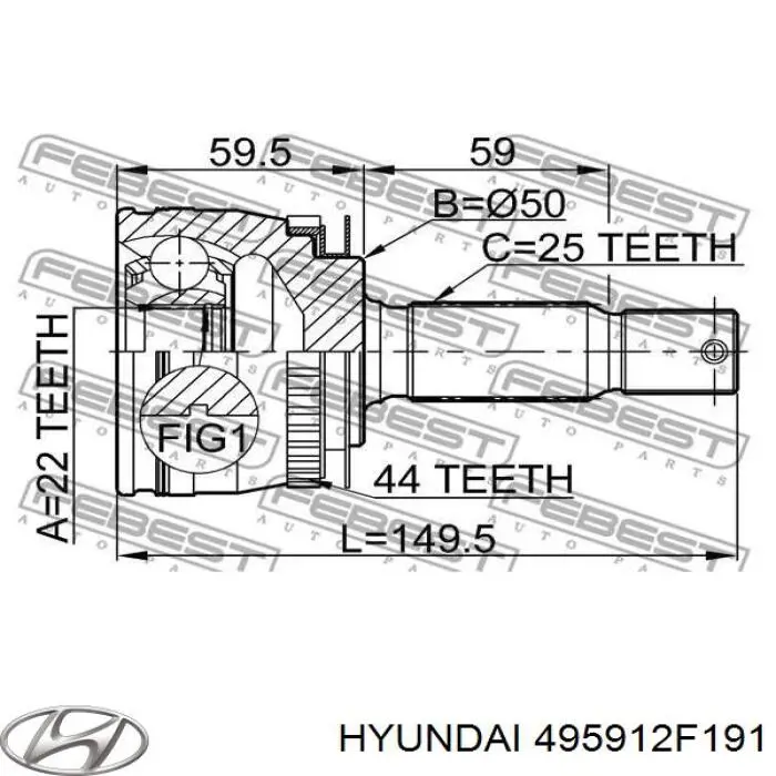 495912F191 Hyundai/Kia junta homocinética exterior delantera