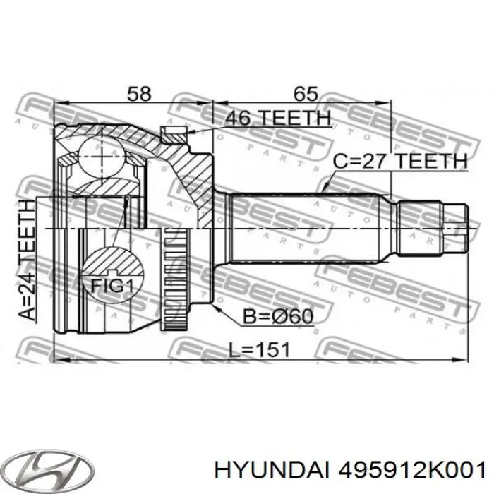 495912K001 Hyundai/Kia junta homocinética exterior delantera