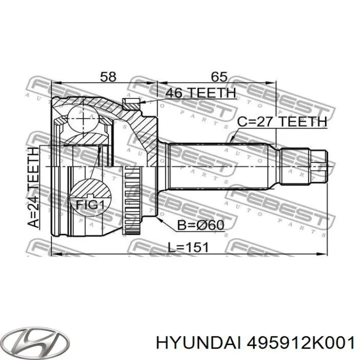 495912K001 Hyundai/Kia Junta homocinética