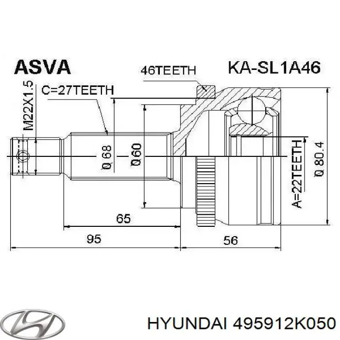 Junta homocinética exterior delantera izquierda 495912K050 Hyundai/Kia