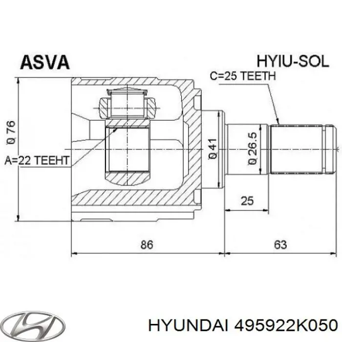 495922K050 Hyundai/Kia junta homocinética interior delantera izquierda