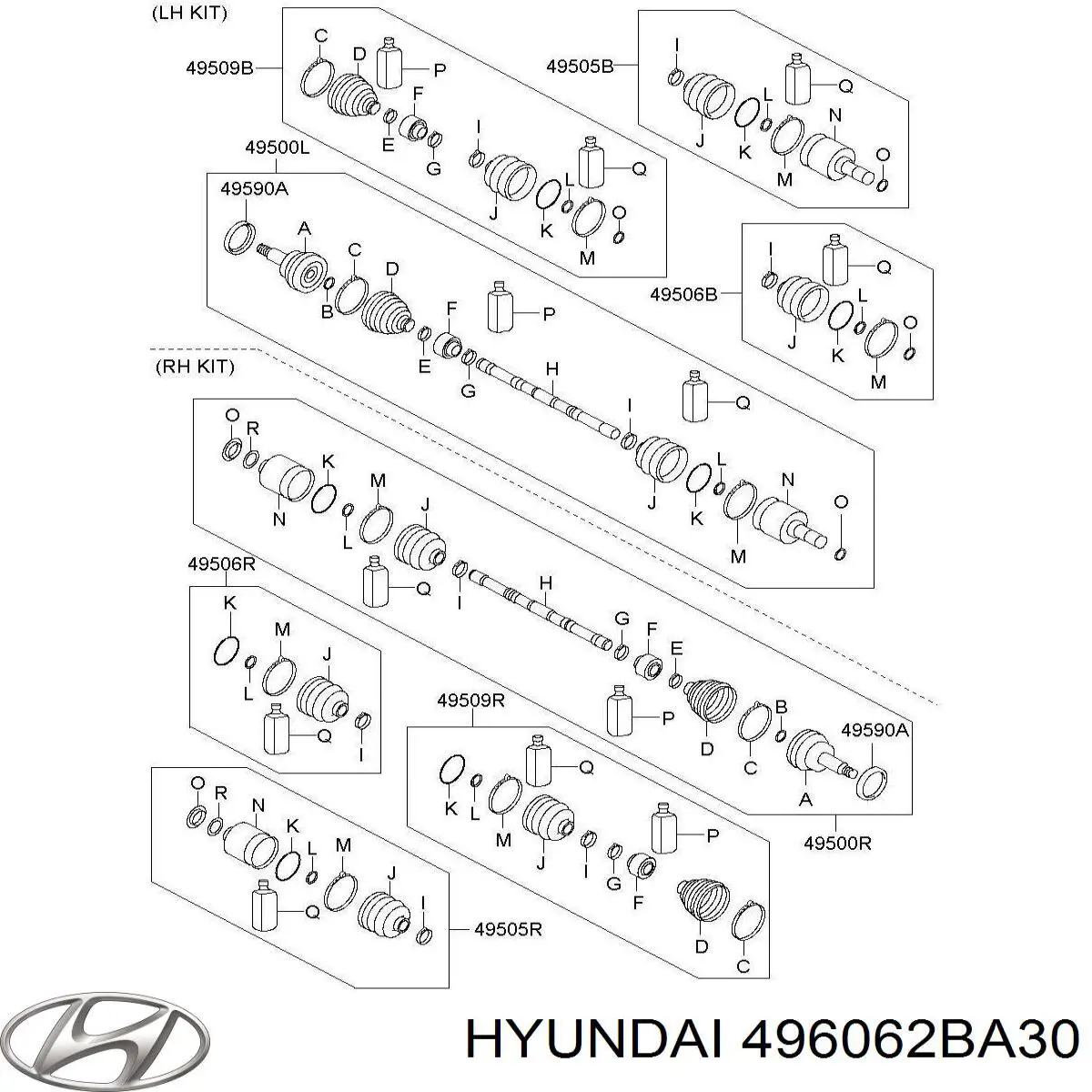 496062BA30 Hyundai/Kia fuelle, árbol de transmisión delantero interior derecho