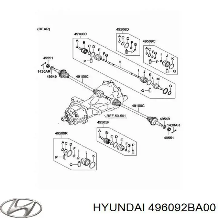 Comprar 496092BA00 Hyundai/Kia Fuelle exterior del eje de transmisión trasero
