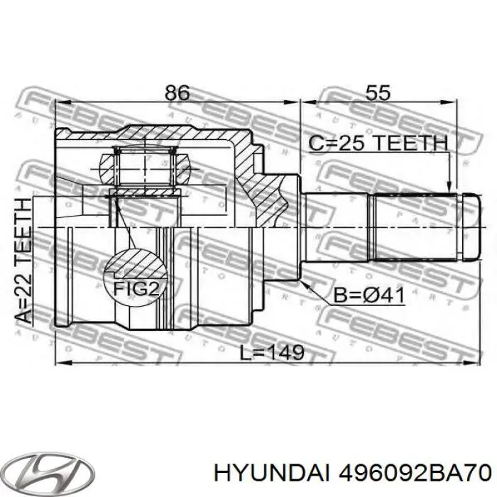 496092BA70 Hyundai/Kia juego de fuelles, árbol de transmisión delantero