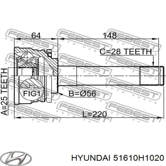 51610H1020 Hyundai/Kia árbol de transmisión delantero izquierdo