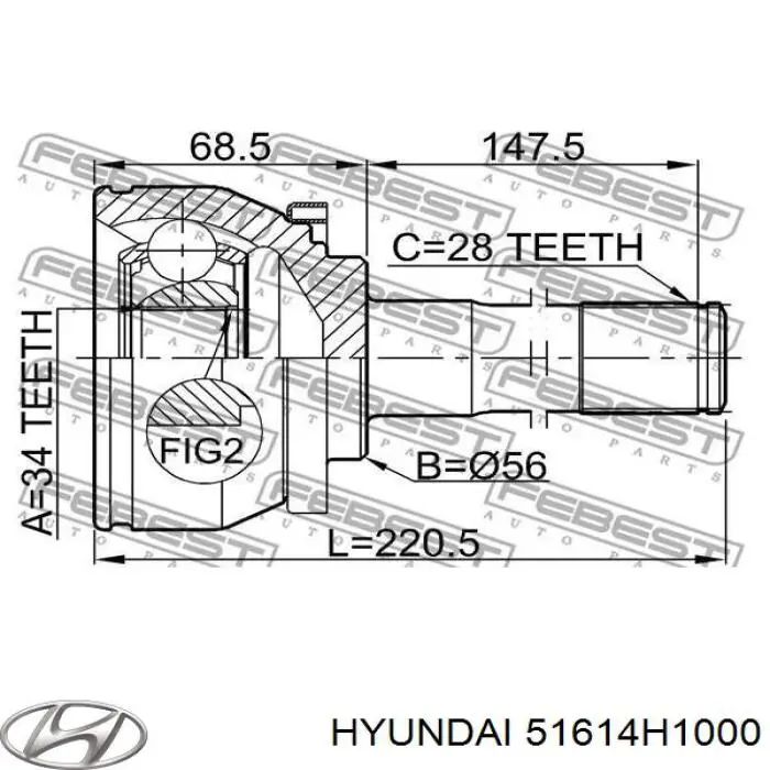 51614H1000 Hyundai/Kia junta homocinética exterior delantera