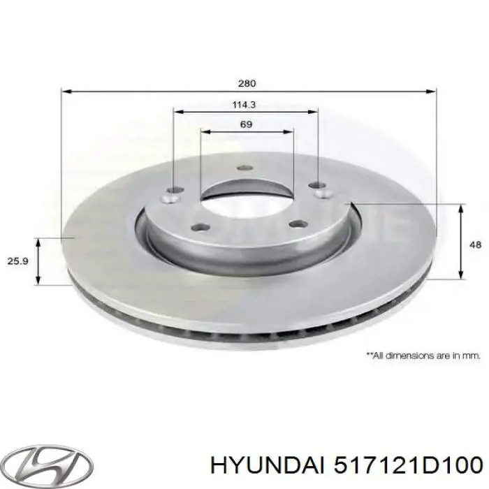 517121D100 Hyundai/Kia disco de freno delantero