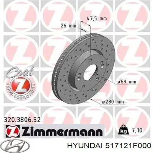 Disco de freno 517121F000 Hyundai/Kia