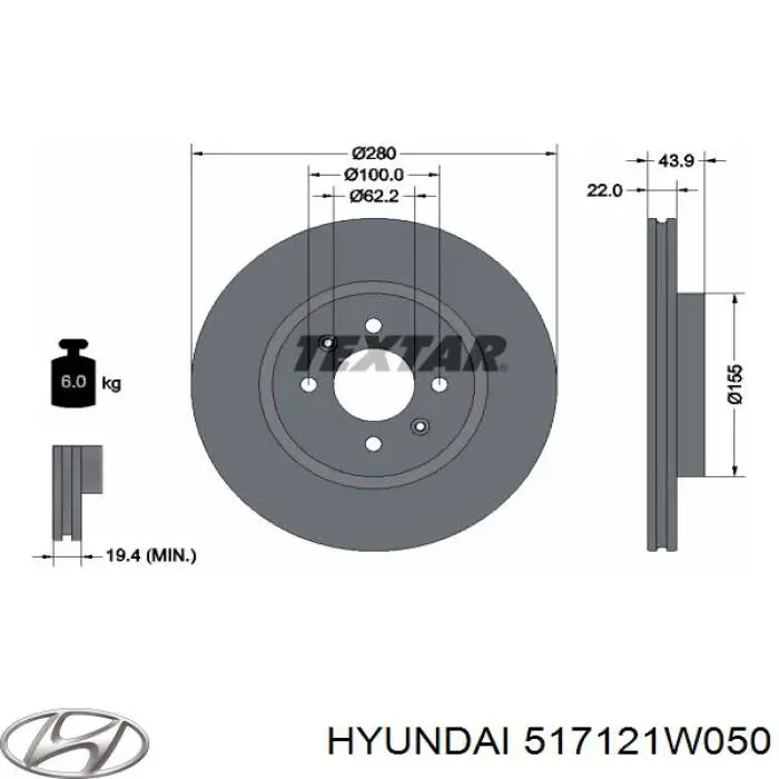 Comprar 517121W050 Hyundai/Kia Freno de disco delantero