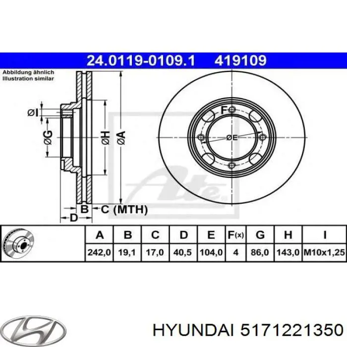 Freno de disco delantero Hyundai Accent 1