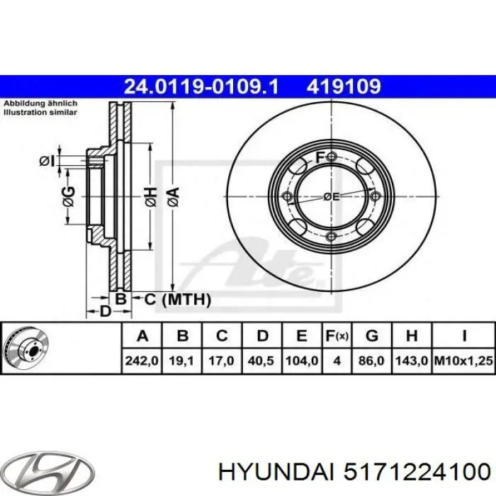 Freno de disco delantero Hyundai Accent 1