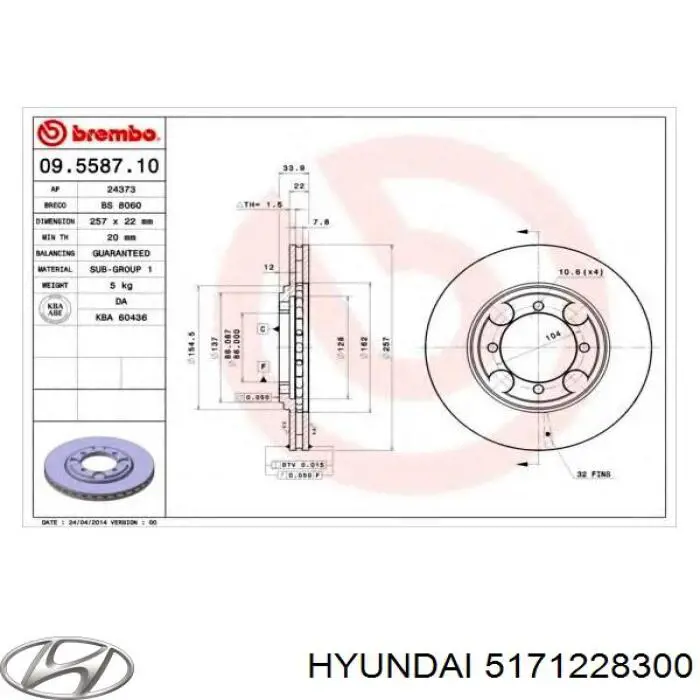 5171228300 Hyundai/Kia disco de freno delantero