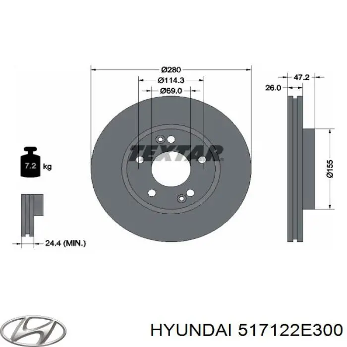 Disco de freno 517122E300 Hyundai/Kia