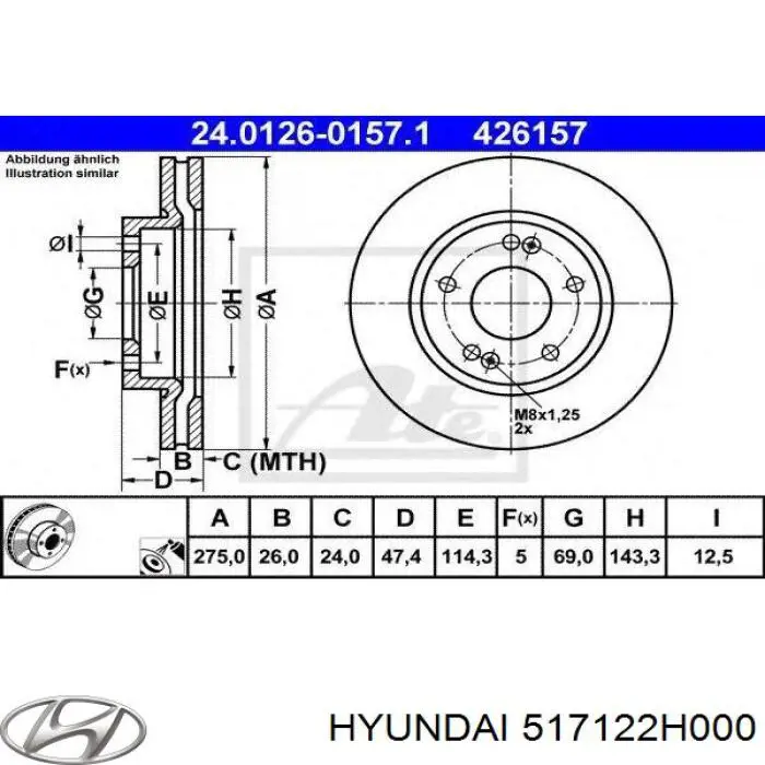 Disco de freno 517122H000 Hyundai/Kia