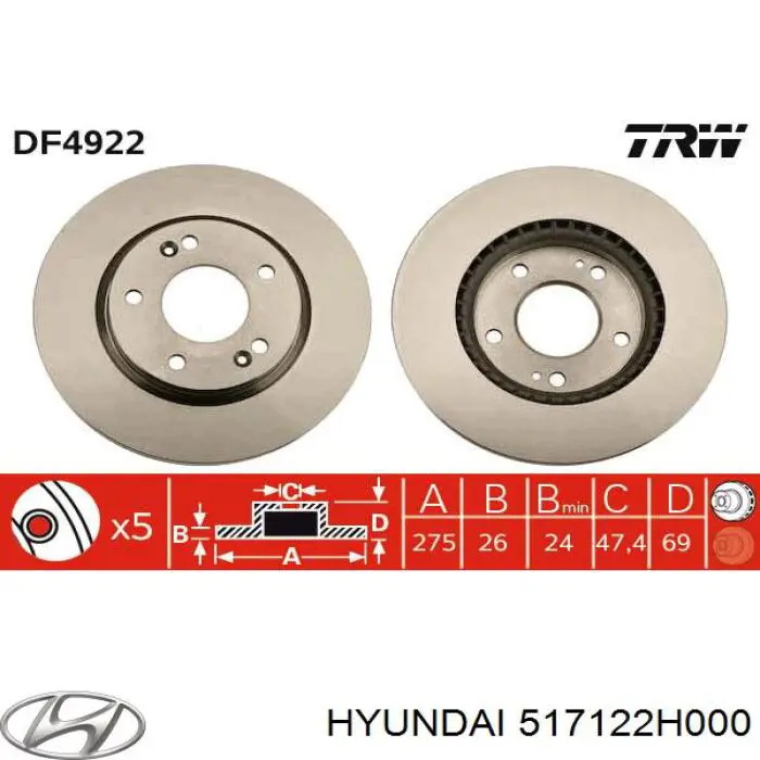 517122H000 Hyundai/Kia Discos