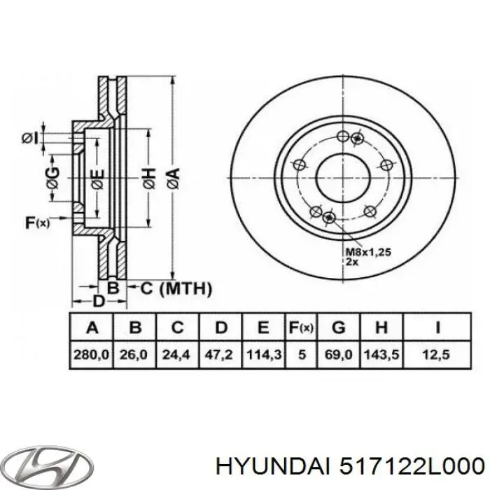 Disco de freno 517122L000 Hyundai/Kia