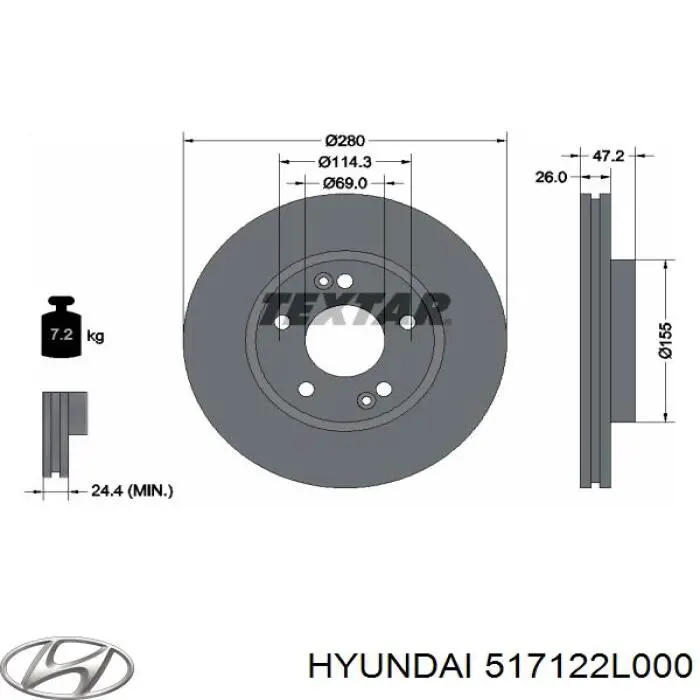 Disco de freno delantero Hyundai/Kia 517122L000