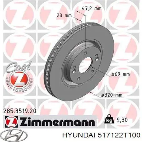 Disco de freno 517122T100 Hyundai/Kia