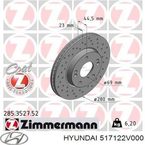 Comprar 517122V000 Hyundai/Kia Freno de disco delantero