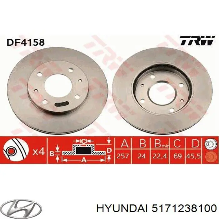 Disco de freno delantero Hyundai/Kia 5171238100