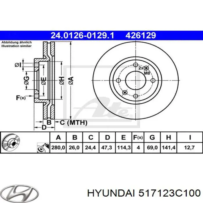 517123C100 Hyundai/Kia disco de freno delantero