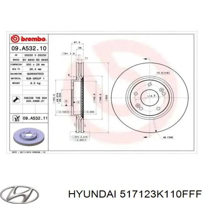 517123K110FFF Hyundai/Kia disco de freno delantero