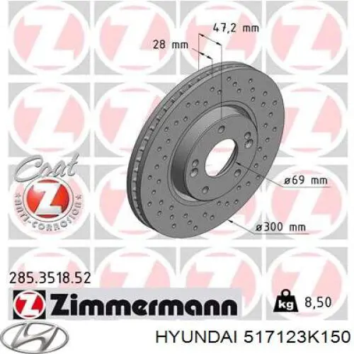 Disco de freno 517123K150 Hyundai/Kia