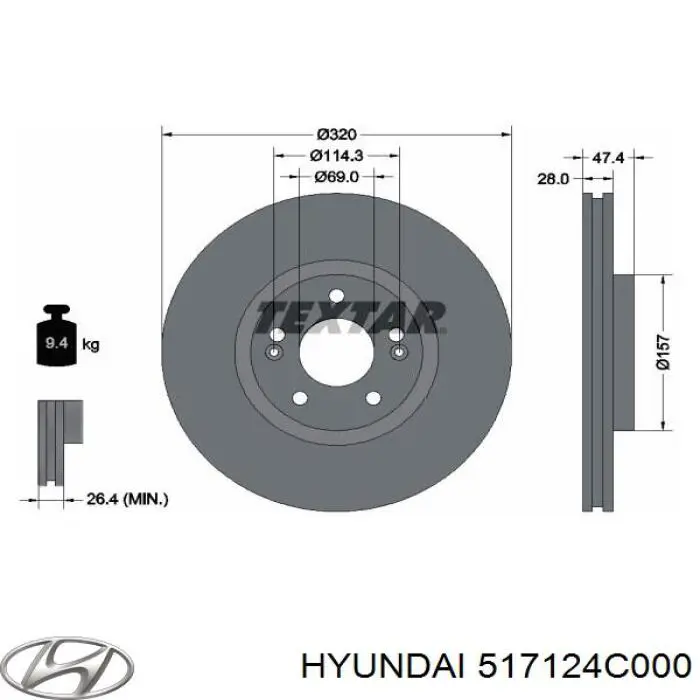 517124C000 Hyundai/Kia disco de freno delantero