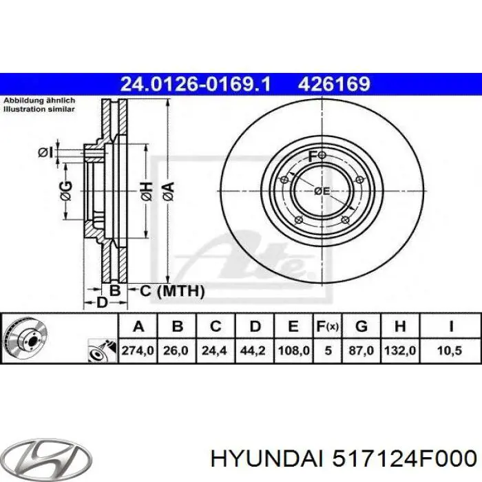 Disco de freno 517124F000 Hyundai/Kia