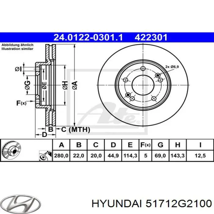 51712G2100 Hyundai/Kia freno de disco delantero