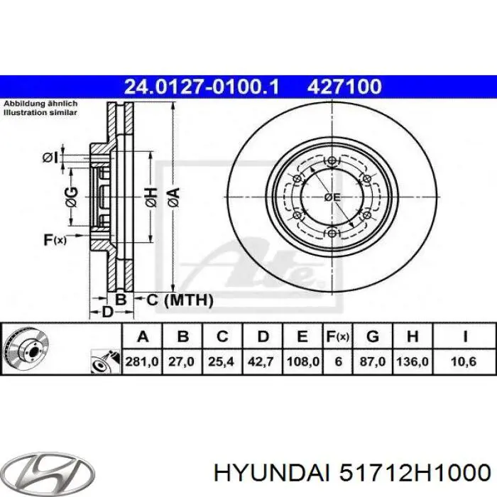 51712H1000 Hyundai/Kia disco de freno delantero