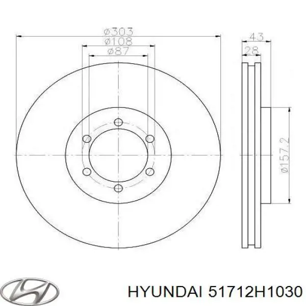 Disco de freno delantero Hyundai/Kia 51712H1030