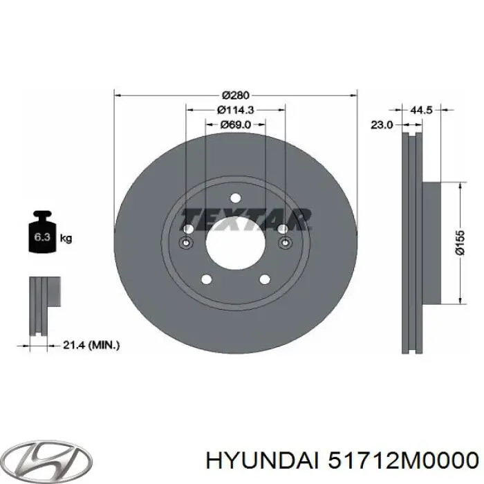 51712M0000 Hyundai/Kia disco de freno delantero