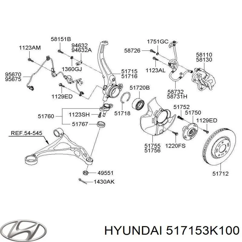 Muñón del eje, suspensión de rueda, delantero derecho Hyundai Sonata 5 (NF)