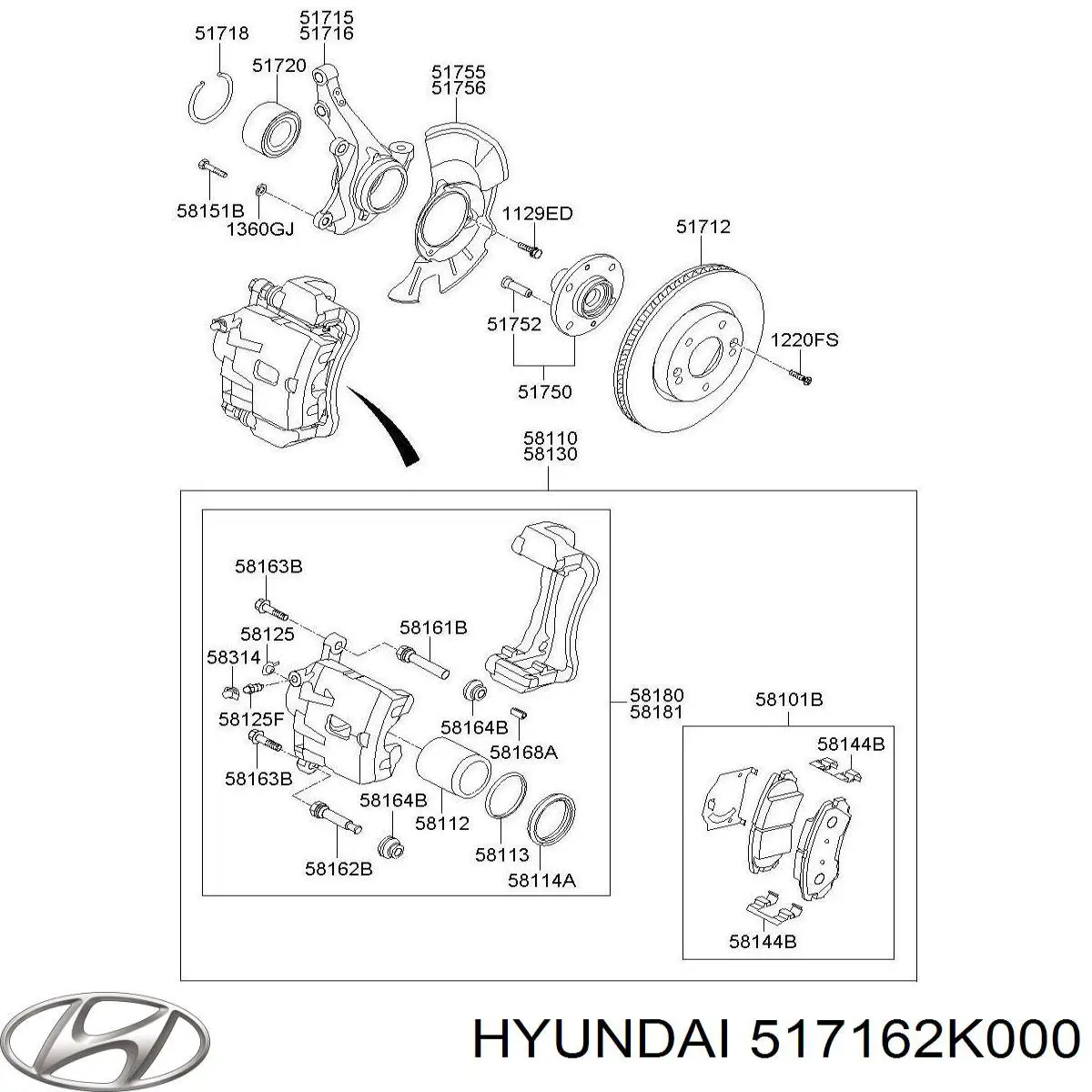 Mangueta delantera derecha Hyundai/Kia 517162K000 precio, desde 83,11 EUR