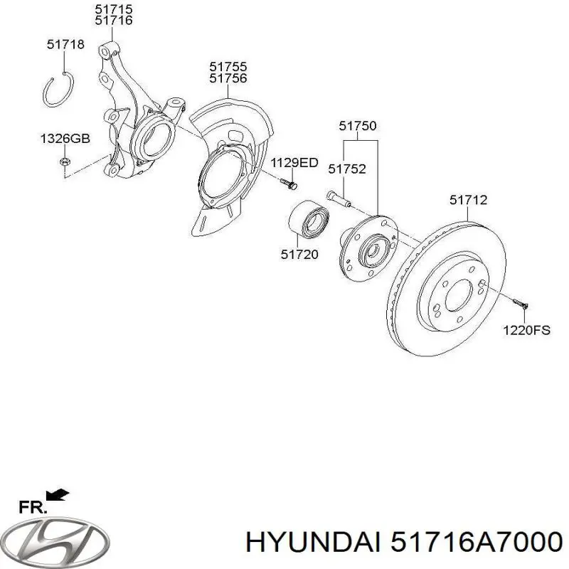 51716A7000 Hyundai/Kia muñón del eje, suspensión de rueda, delantero derecho