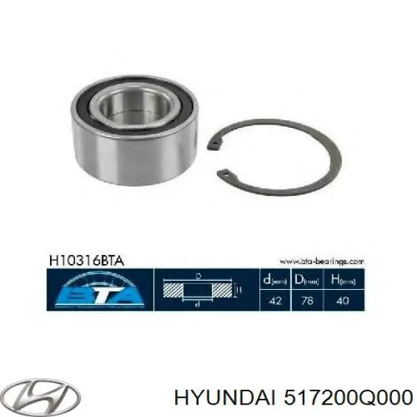 Rodamiento de rueda delantero Hyundai/Kia 517200Q000