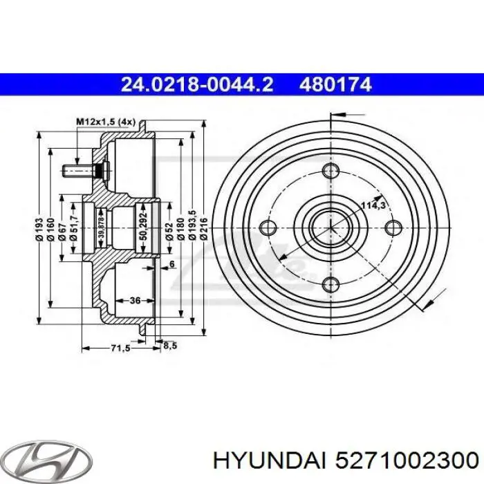 5271002300 Hyundai/Kia freno de tambor trasero