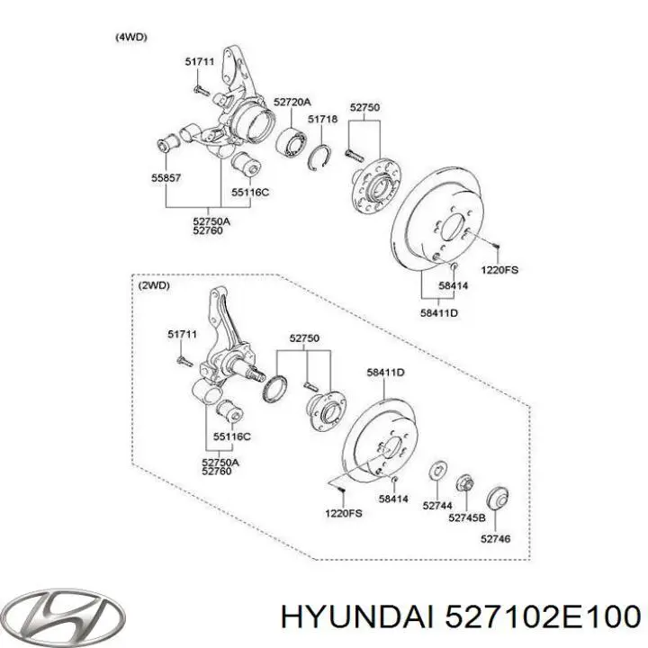 527102E100 Hyundai/Kia cubo de rueda trasero