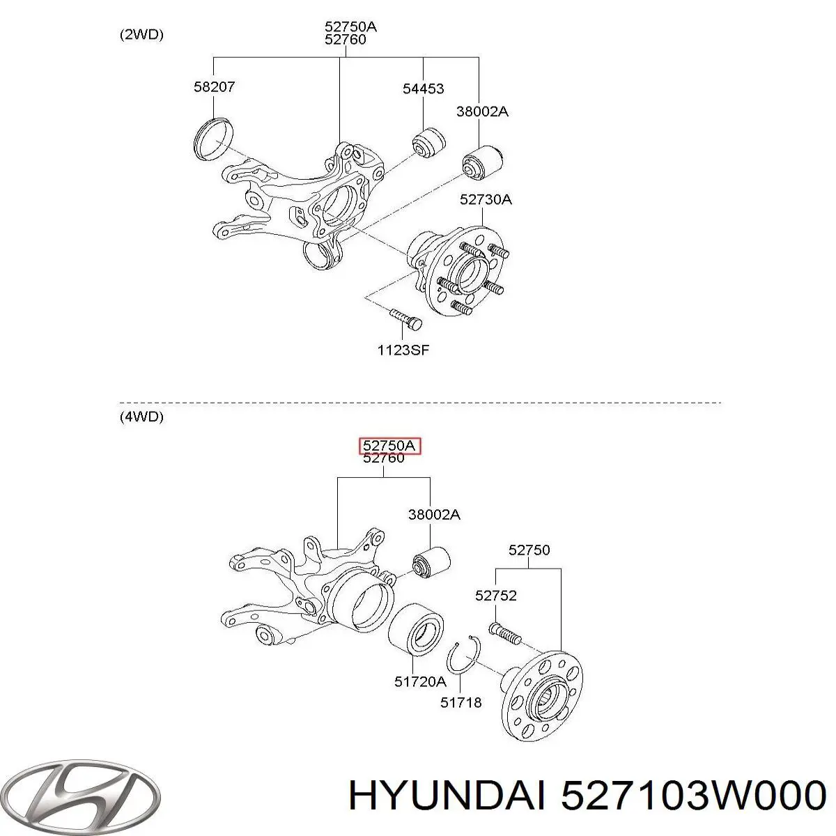 Comprar 527103W000 Hyundai/Kia Mangueta trasera izquierda
