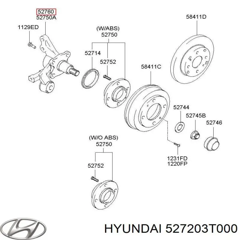 527203T000 Hyundai/Kia muñón del eje, suspensión de rueda, trasero derecho