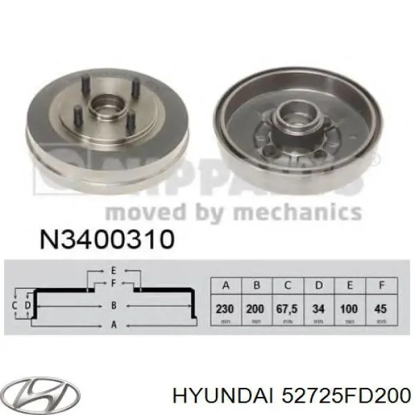 Tambor de freno trasero Hyundai/Kia 52725FD200 precio, desde 47,44 EUR