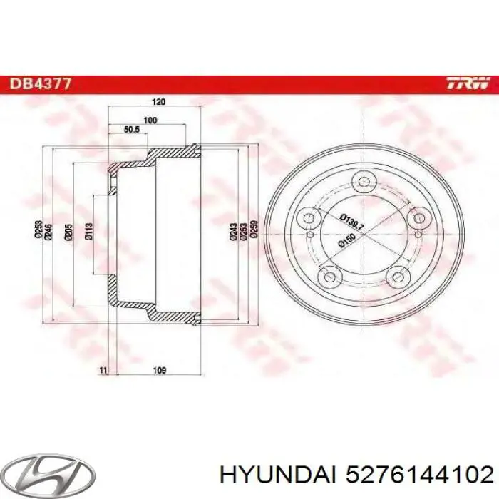 5276144102 Hyundai/Kia Tambor de freno trasero