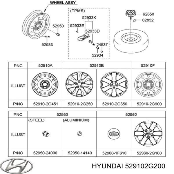 529102G200 Hyundai/Kia llantas de aleacion, (aleacion de titanio)