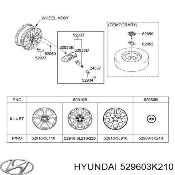 529603K210 Hyundai/Kia tapacubos de ruedas