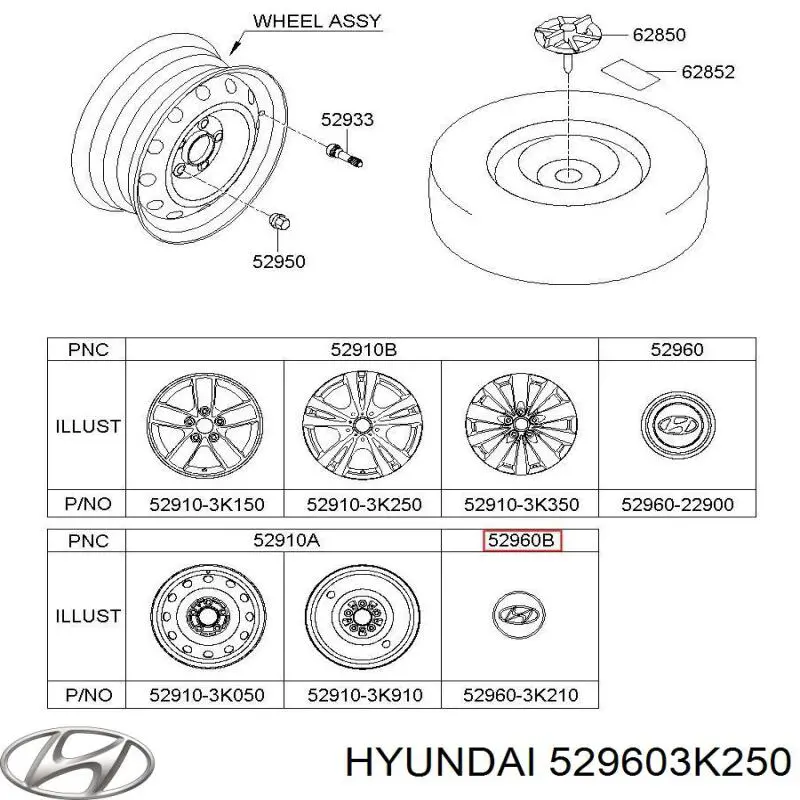 Comprar 529603K250 Hyundai/Kia Tapa de rueda