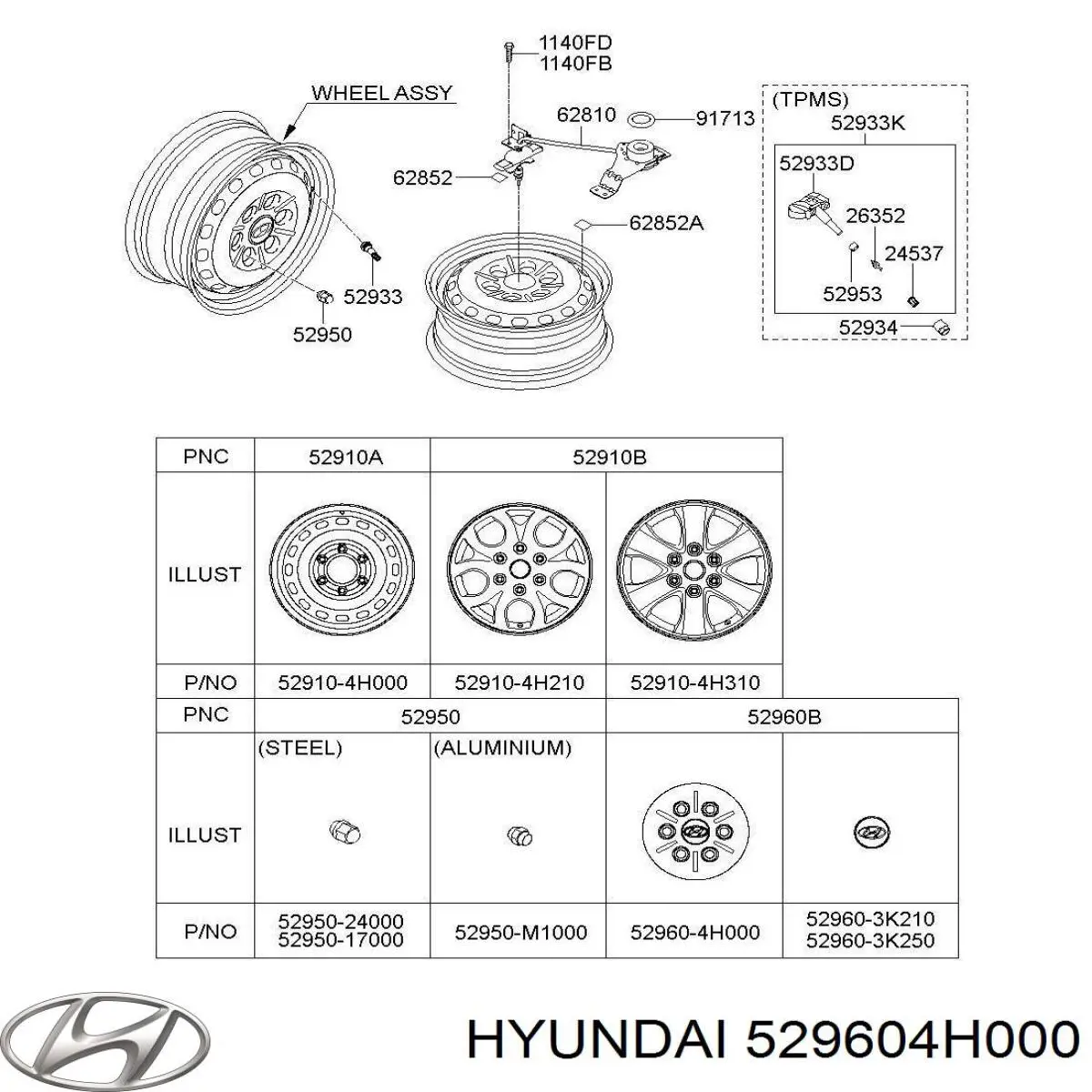 529604H000 Hyundai/Kia tapacubo rueda