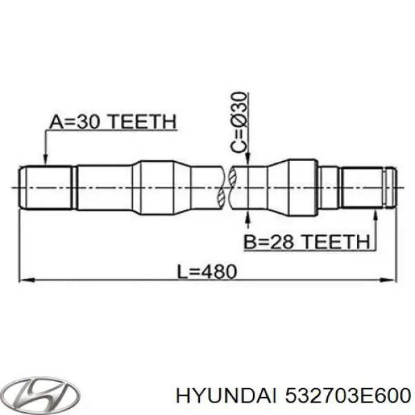 532703E600 Hyundai/Kia semieje de transmisión intermedio