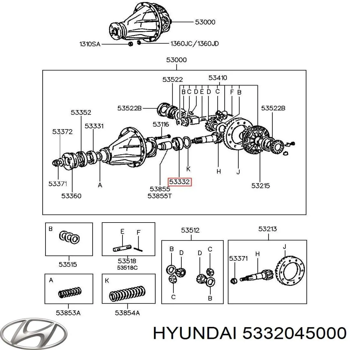 5332045000 Hyundai/Kia rodamiento piñón de diferencial trasero interior