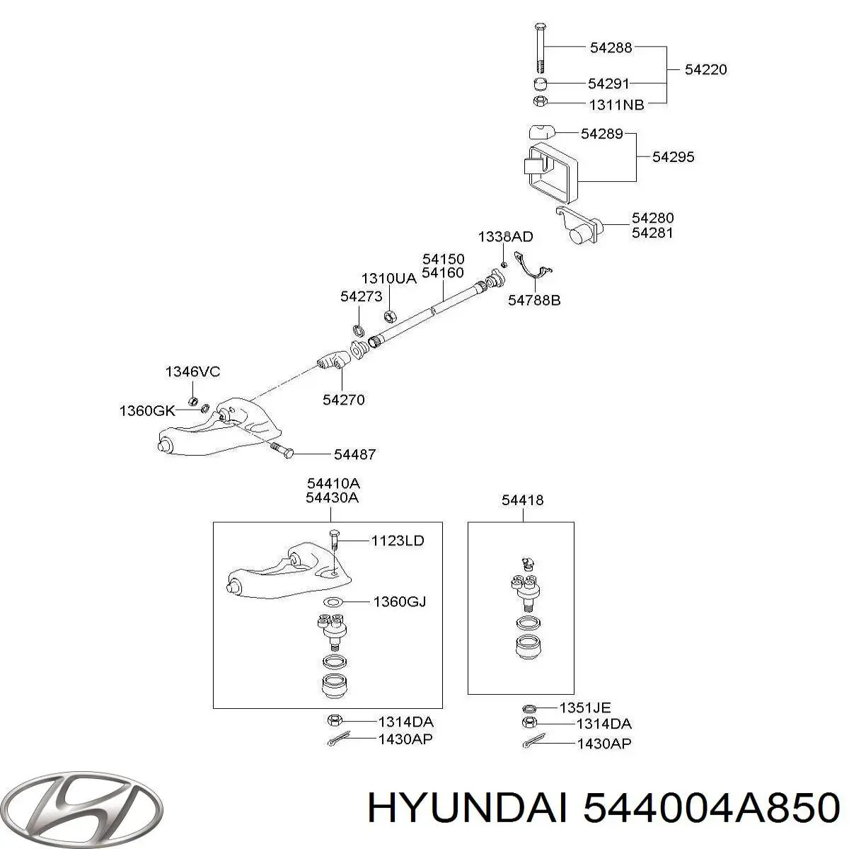 544004A850 Hyundai/Kia barra oscilante, suspensión de ruedas delantera, superior izquierda